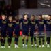 Arsenal players line up for the penalty shootout during the Carabao Cup Fourth Round match between Fleetwood Town and Arsenal (Photo by Carl Recine/Getty Images)