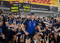 Race winner Max Verstappen of the Netherlands and Oracle Red Bull Racing and the Oracle Red Bull Racing team celebrate during the F1 Grand Prix of Singapore at Marina Bay Street Circuit on October 11, 2026 in Singapore, Singapore. (Photo by Sam Bagnall/Sutton Images)